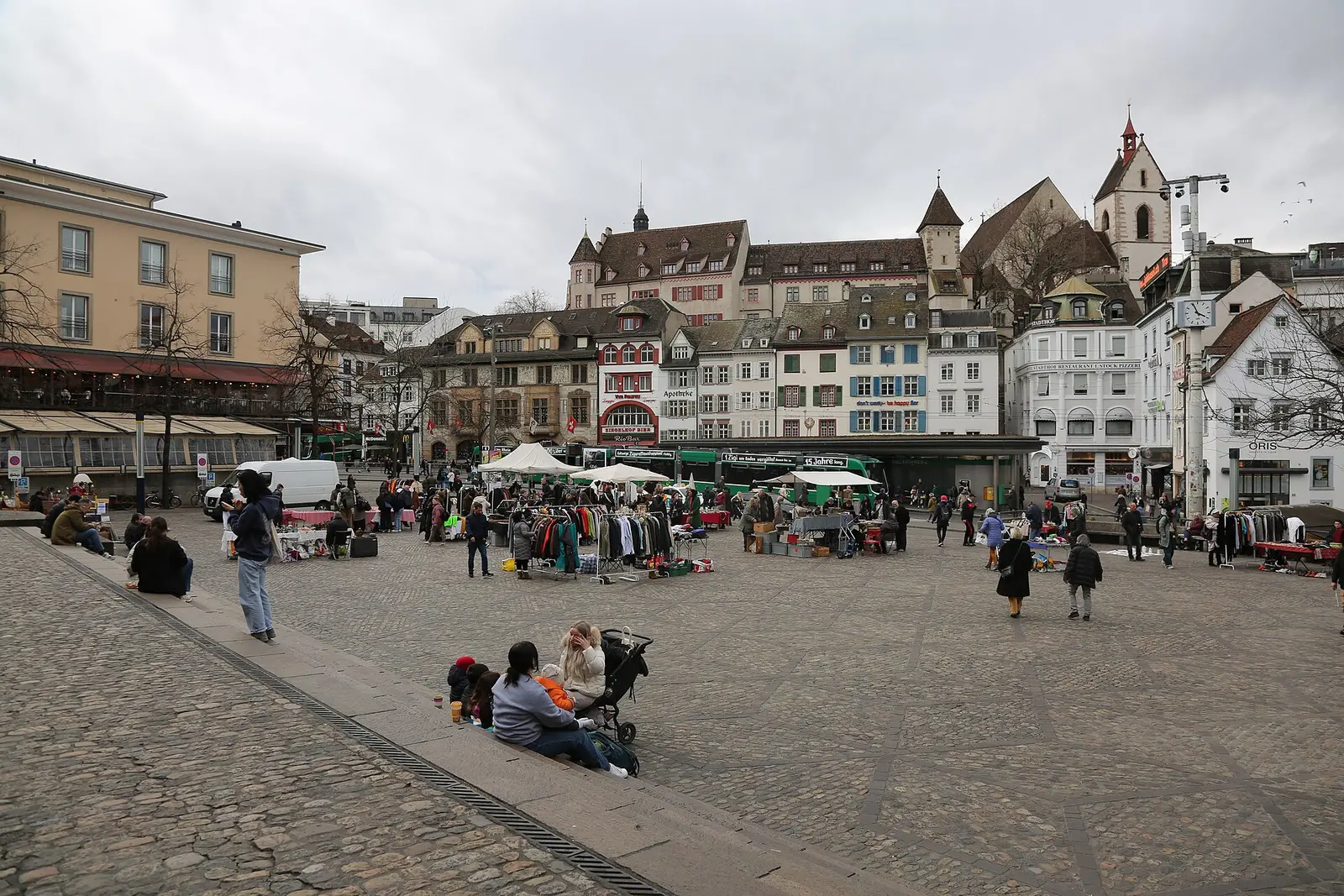 Market stalls on Barfüsserplatz in central Basel