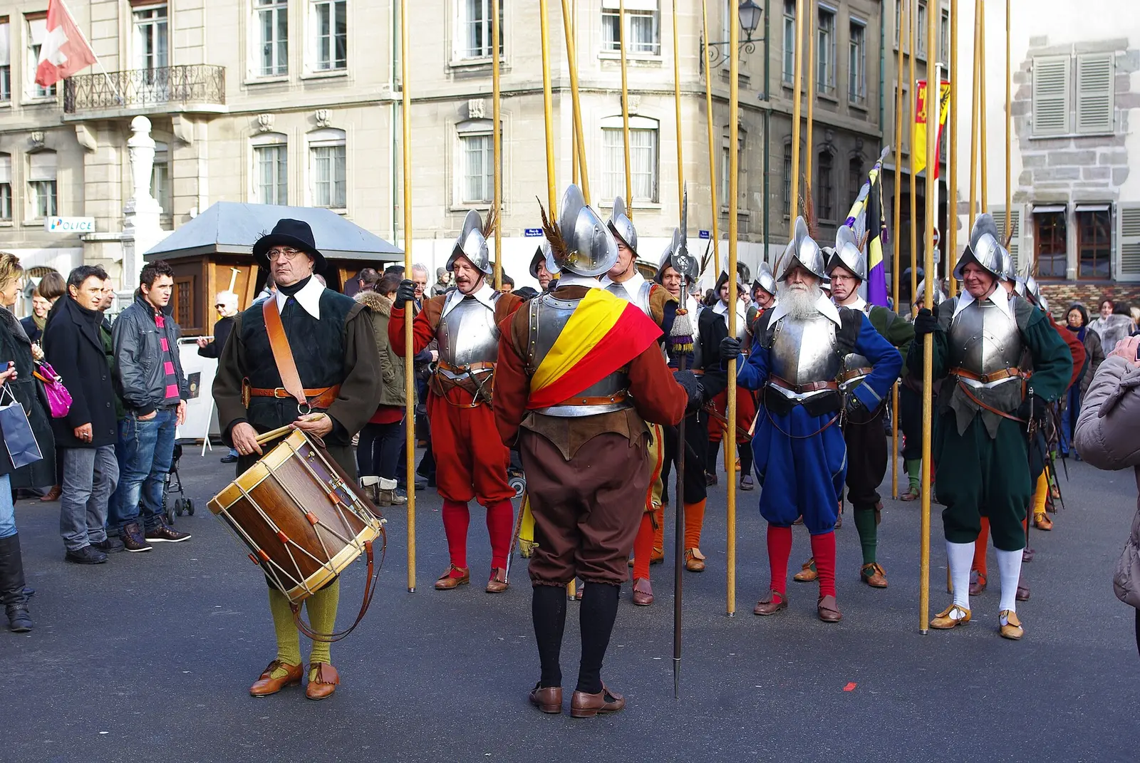 Costumed lancers of the Compagnie de 1602 at the Escalade celebration in Geneva